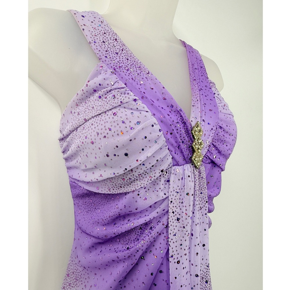 Vtg‎ y2k Taboo Purple Glitter Mesh babydoll Maxi Dress gown sz L fairycore